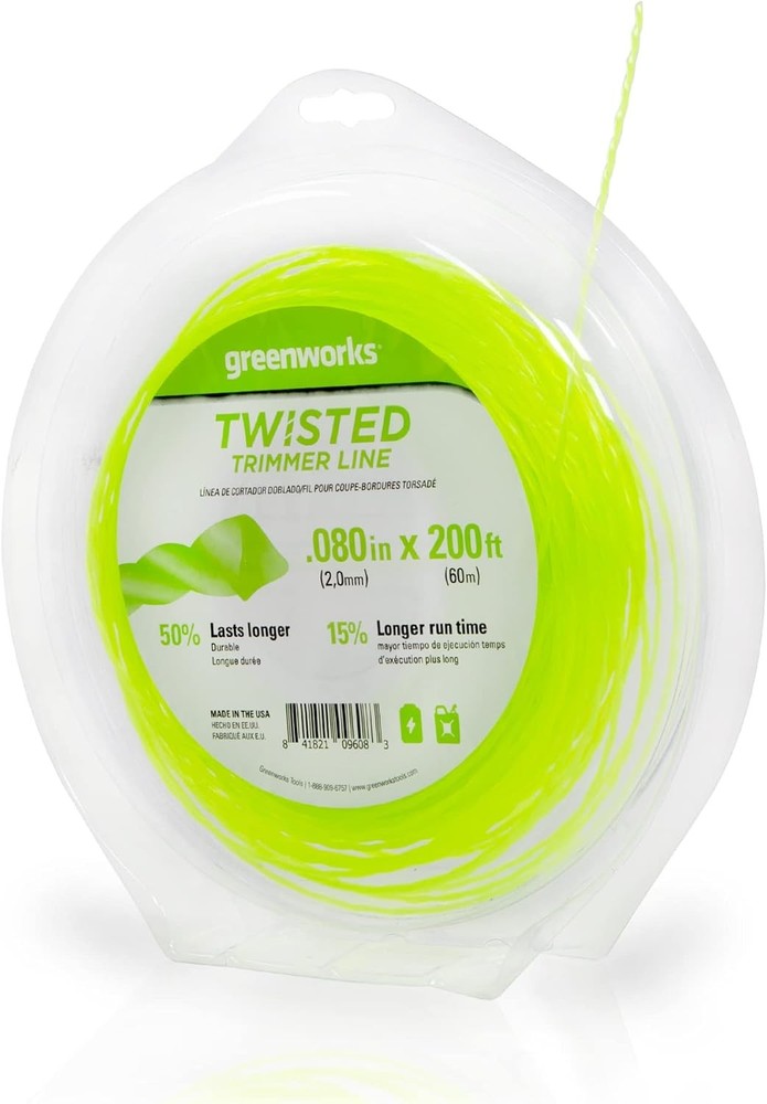 Greenworks 0.080" Twisted Trimmer Line 200ft Spool Durable String for Grass Weed