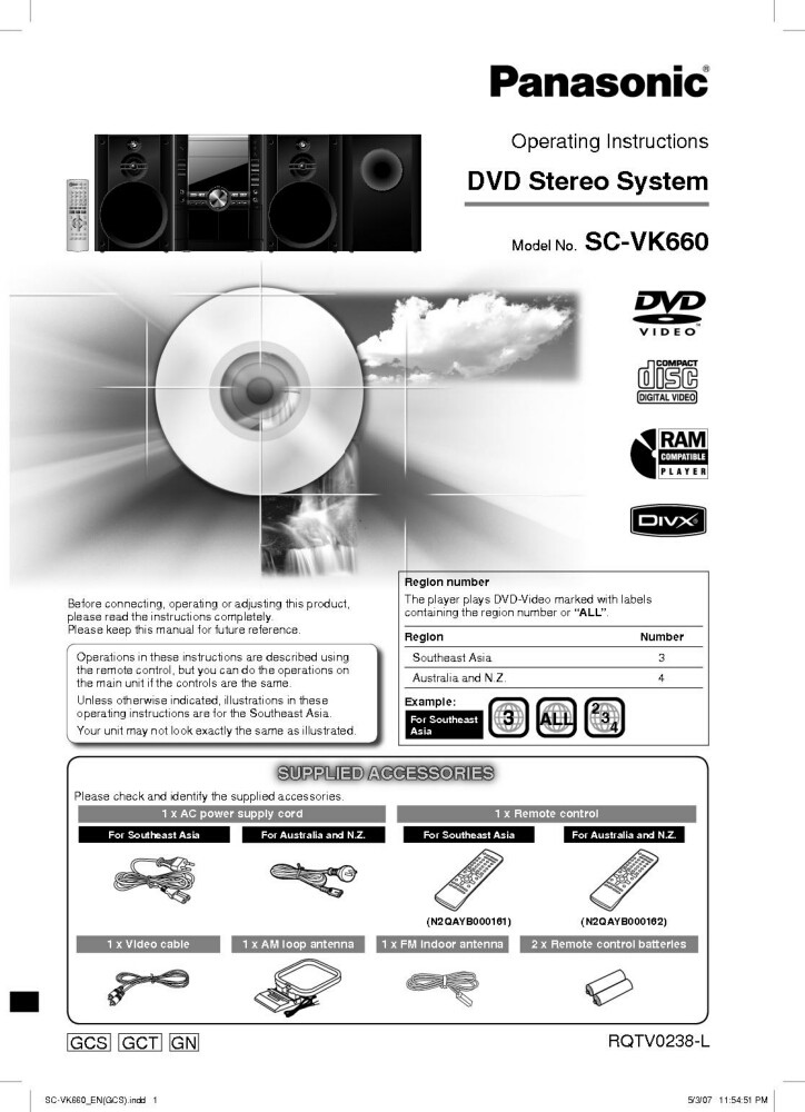 Panasonic SA-VK660 DVD System Owners Instruction Manual
