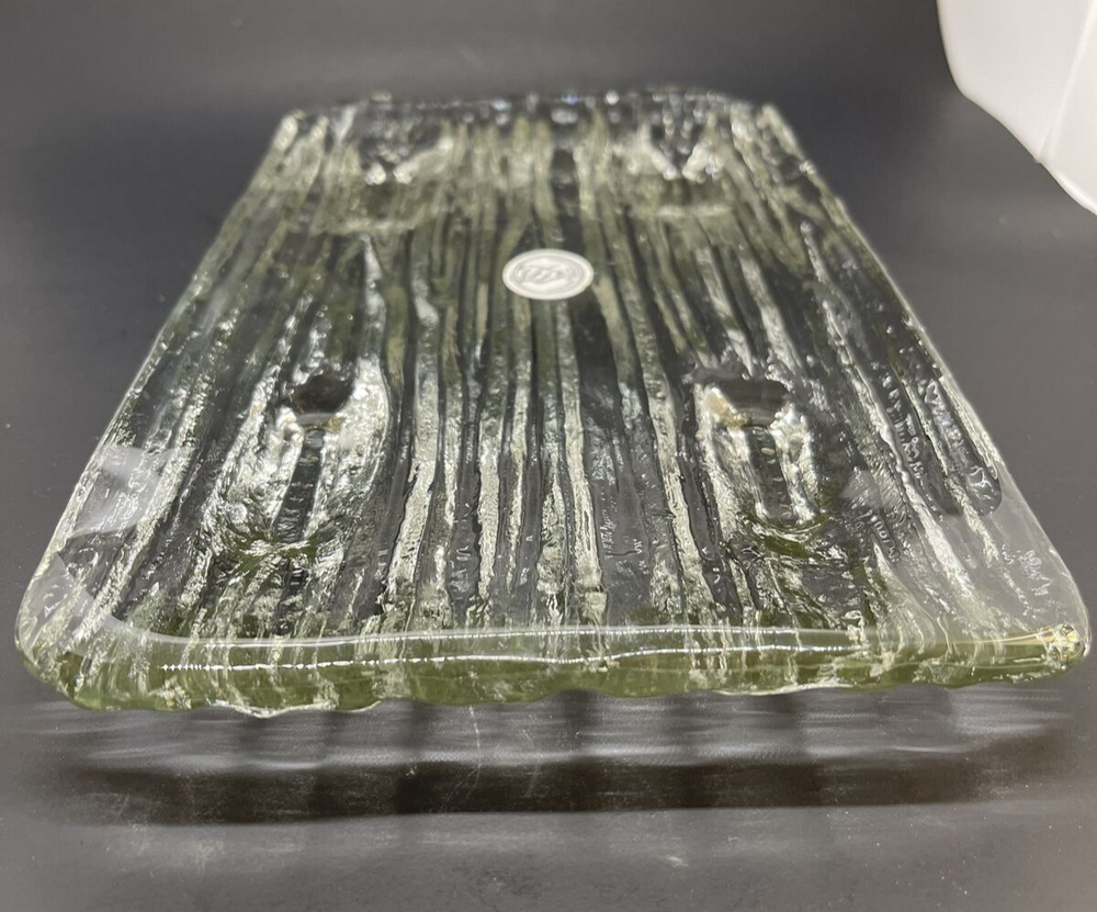 Italglass Corp Footed Glass Tray Bark-like Texture Rectangle Solid Thick Glass