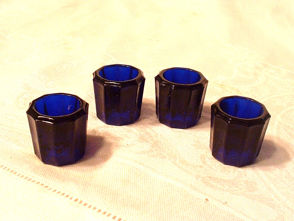 4 Antique Cobalt Ribbed Salt Dips