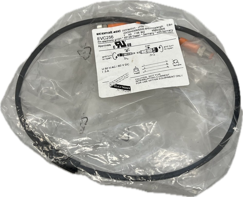 IFM Electronic Interconnect Cable EVC256 Sensor Actuator Cable 60V DC, 60cm, 4342055