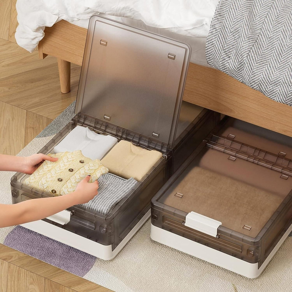 Under Bed Storage Containers, Stackable under Bed Rolling Storage Plastic Contai