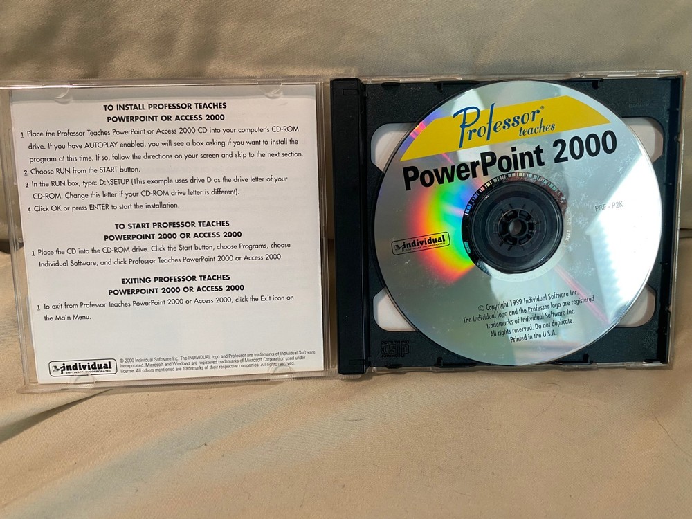 Professor Teaches Windows Word Excel PowerPoint Front Page 2000 Training CDs Set