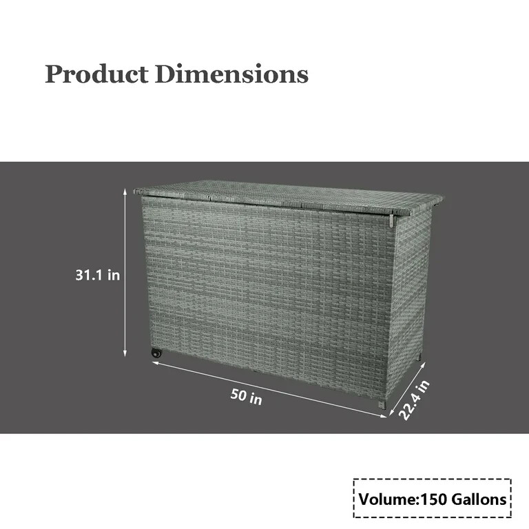 150 Gallon Outdoor Storage Deck Box Waterproof Large Patio Rattan Storage Bin GR