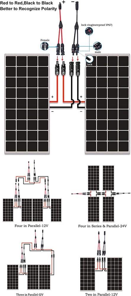 Solar Panel Y Branch Cable Connection Waterproof Adapter Connector Extension US