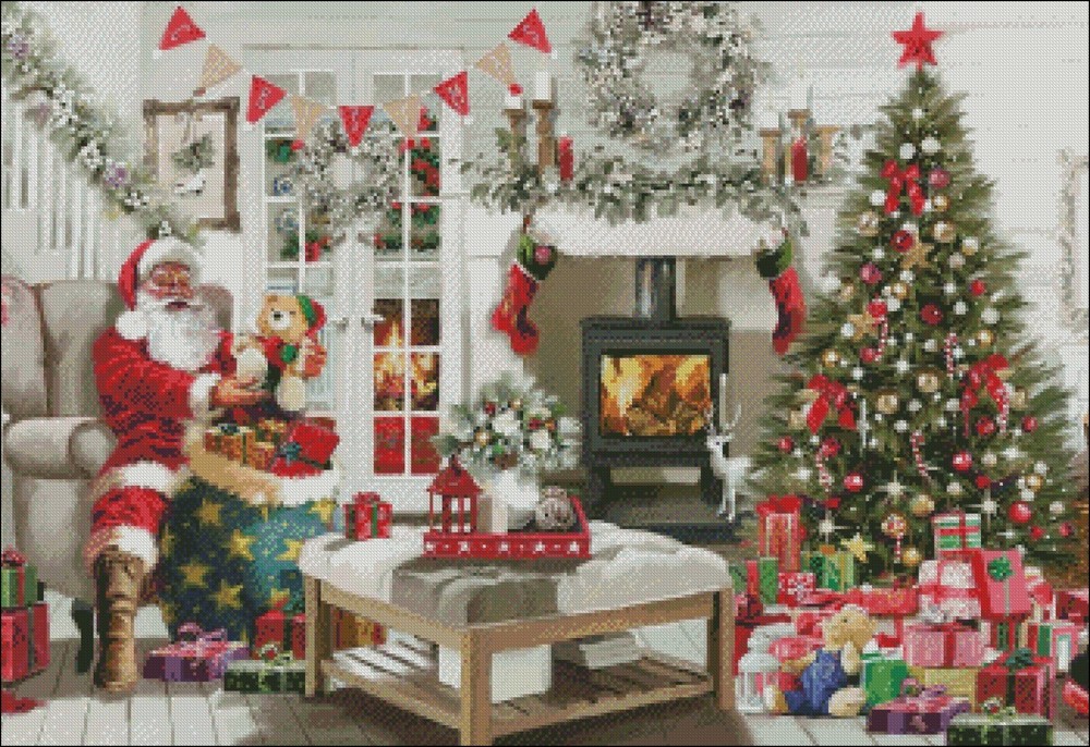 Cozy Santa - Chart Counted Cross Stitch Patterns Needlework DIY DMC Color