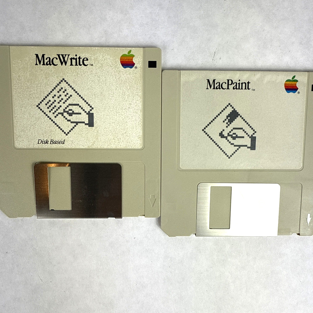 Vintage Apple Macintosh MacWrite And MacPaint Floppy Disks - 1985 - Untested