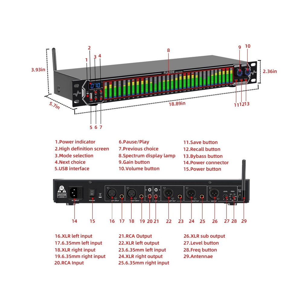 Home Audio Equalizer, Professional 31-Band Digital Eoualizer,Noise Reduction ...