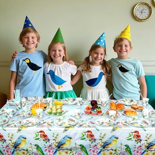 4 Pack Bird Tablecloths Rectangular Table Cover, for Bird Theme Baby Shower
