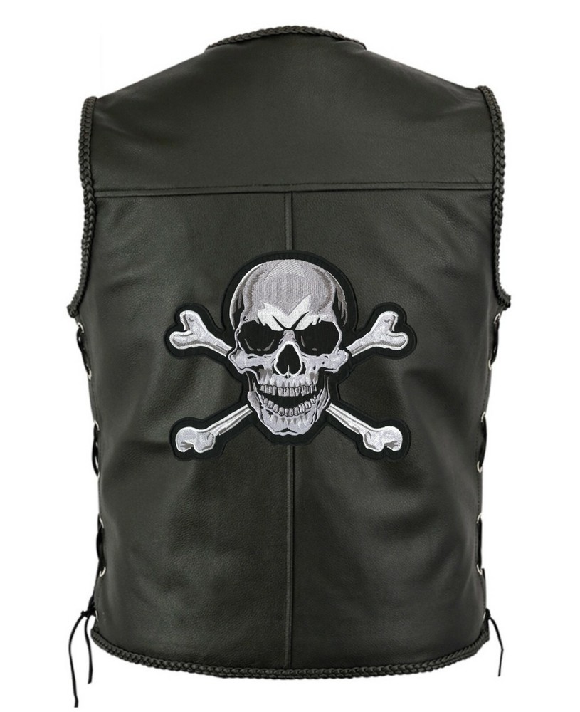 SKULL & CROSSBONES Patch 10" | Skeleton Half Skull | Embroidered Iron On Large