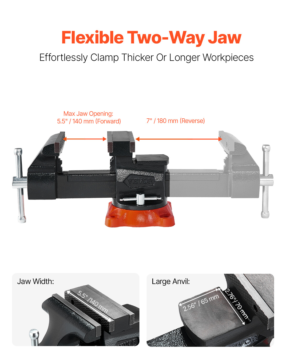 5.5" Bench Vise Multipurpose Heavy Duty Ductile Iron Swivel Locking Base