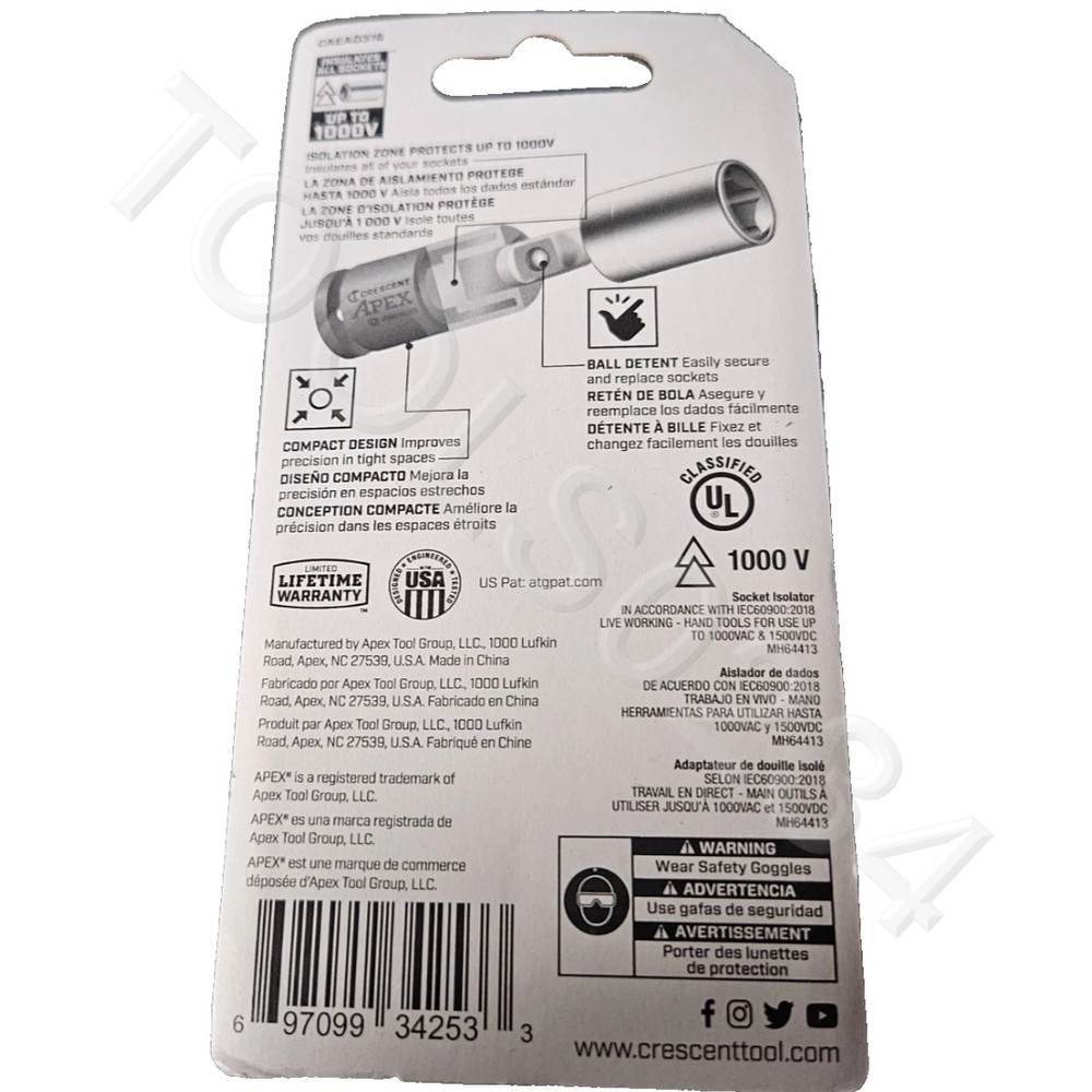 APEX Crescent CAEAD316 eSHOK‑GUARD 1/4" Socket Isolator Adaptor Impact Rated