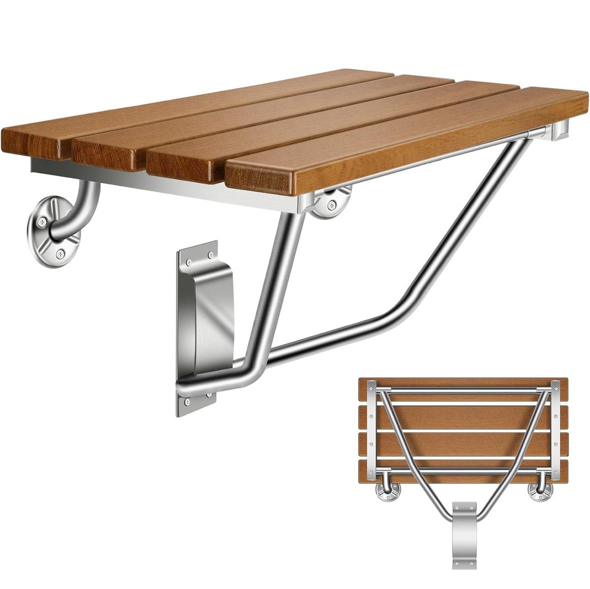 FOLDING SHOWER SEAT WALL MOUNTED 20” WITH STAINLESS STEEL BRACKET, 500 LBS