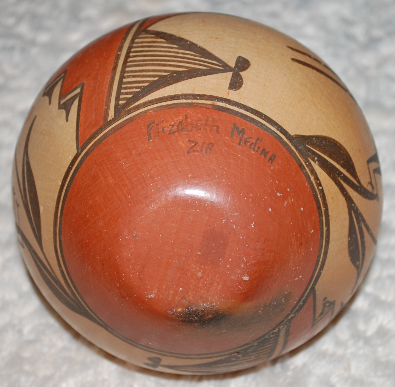 Vintage-1930-40 Zia Pottery Jar Roadrunner, Flower & Geometric designs-E. Medina