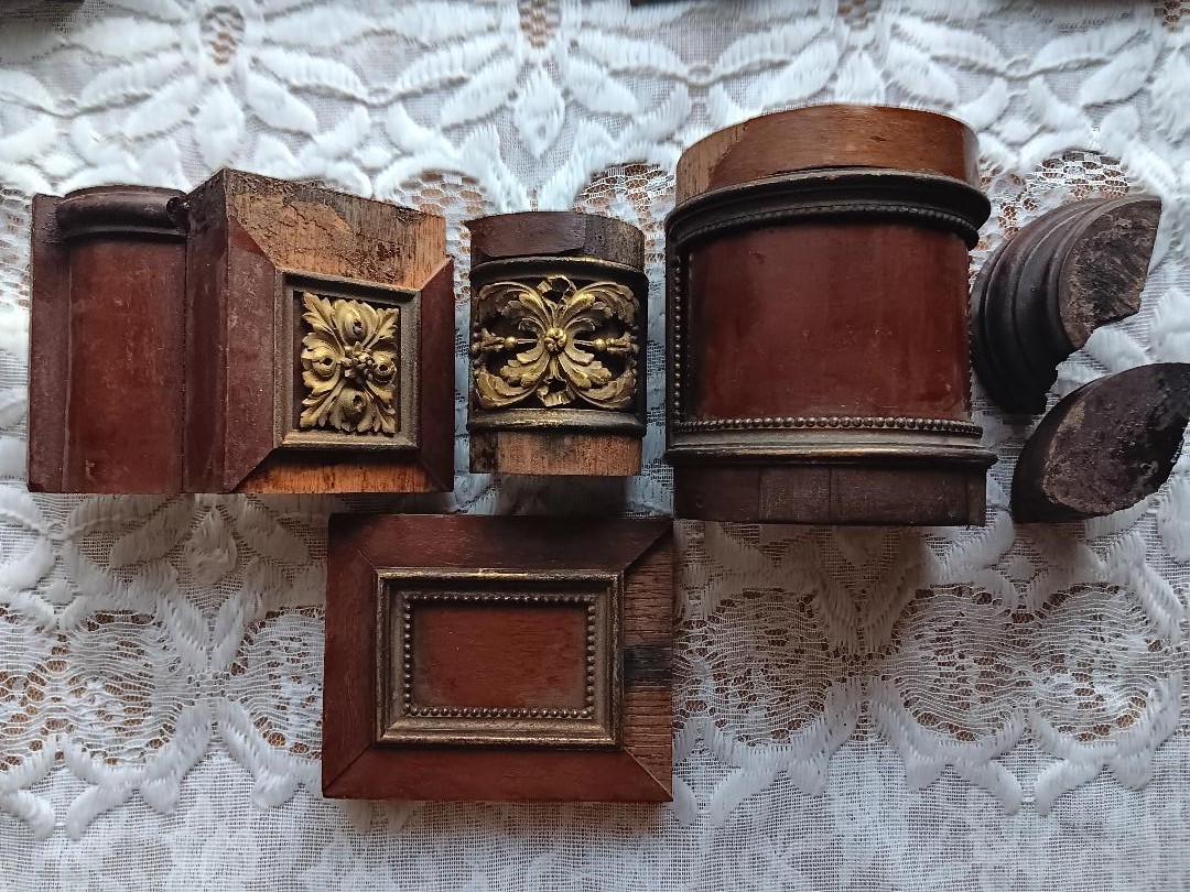 Antique Architectural Salvage Wood Brass Decorative Ornate Elements Trim