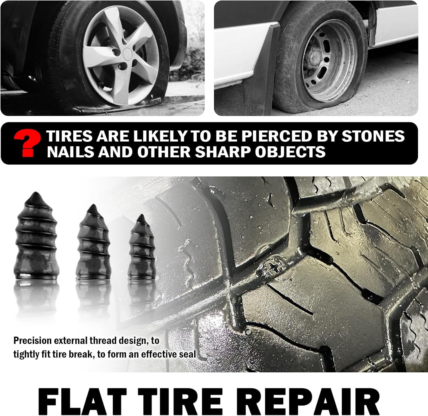 100PCS Tire Plug Kit with Large & Medium & Small,Self-Service Flat Screw in Tire