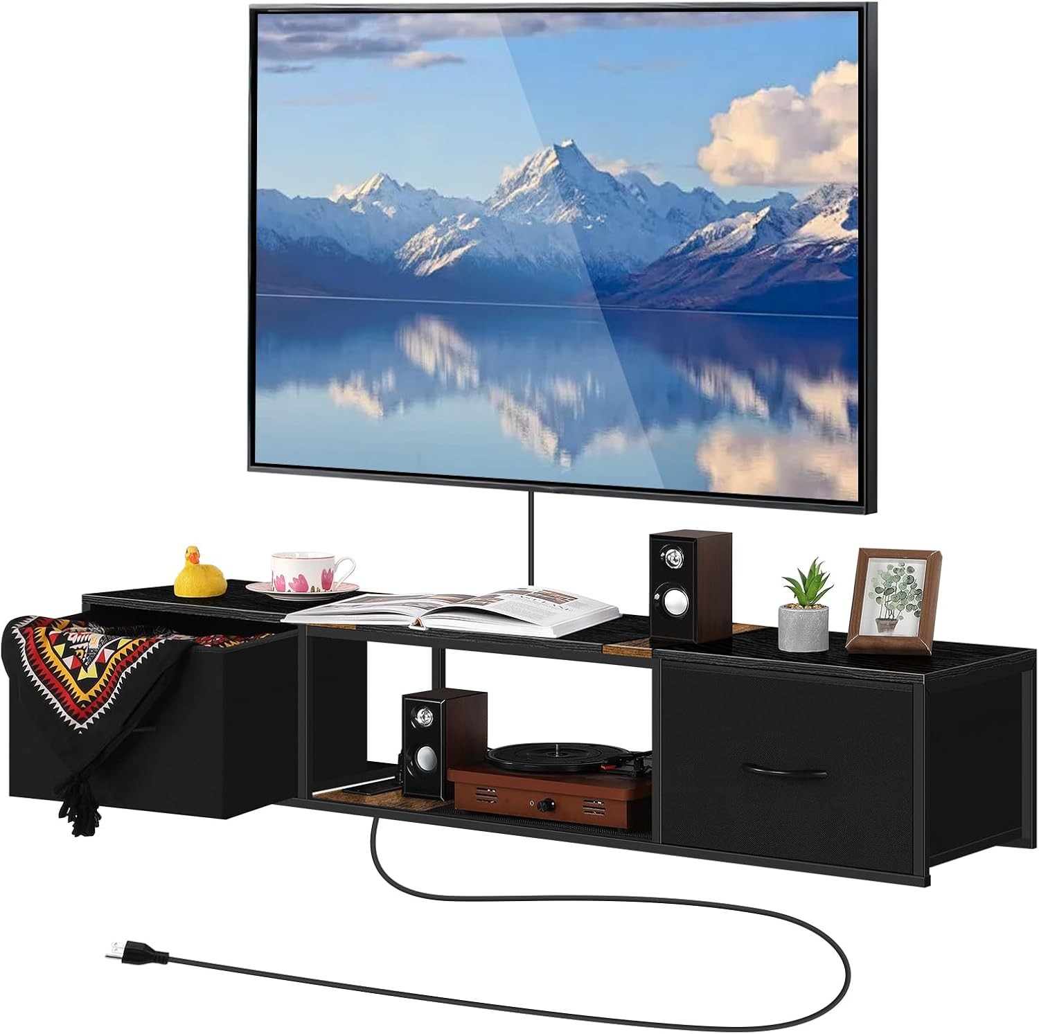 Floating TV Stand w/Power Outlets Wall Entertainment Center Drawers TV Console