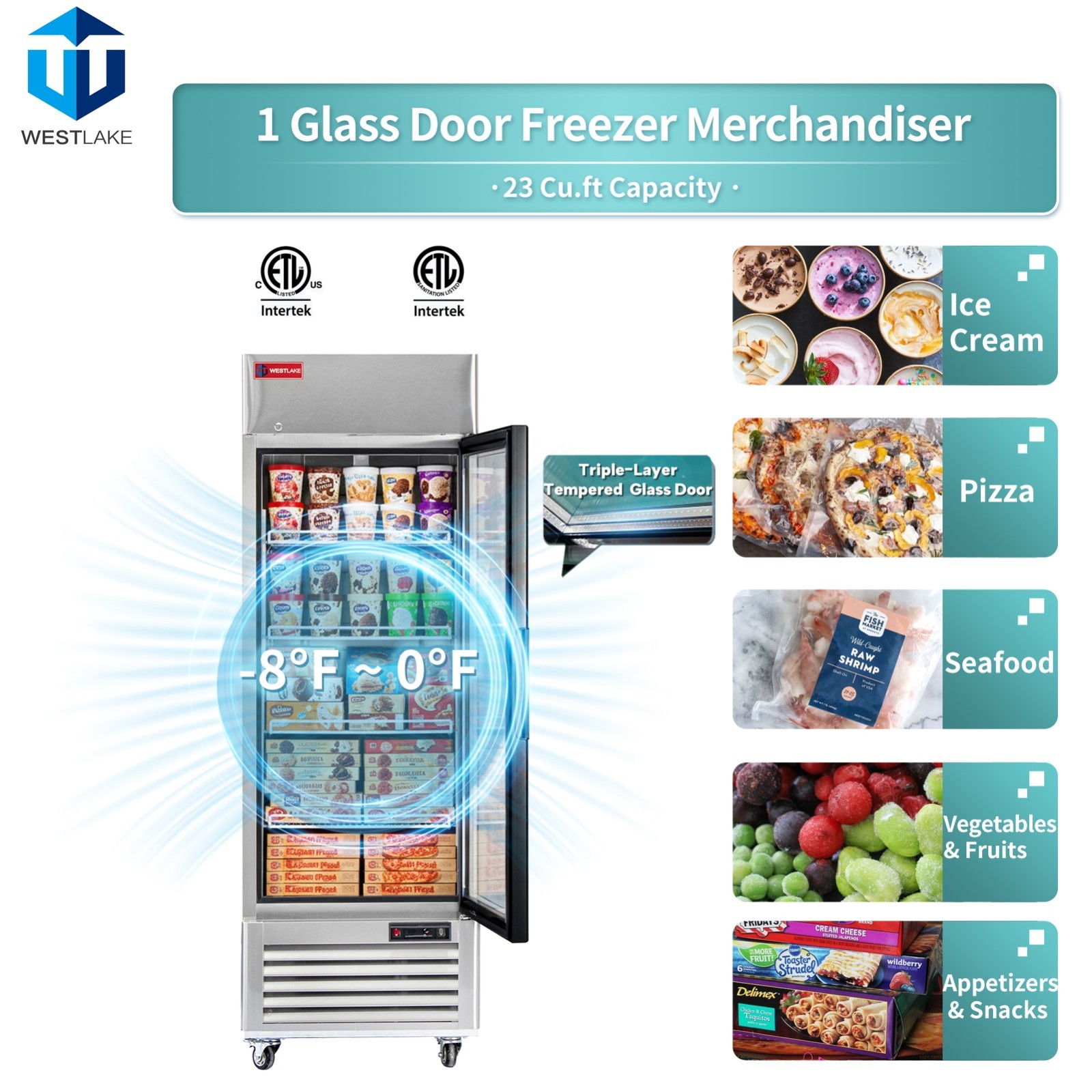 27" Commercial Display Freezer 1 Glass Door Merchandiser Reach-in 23 Cu.ft