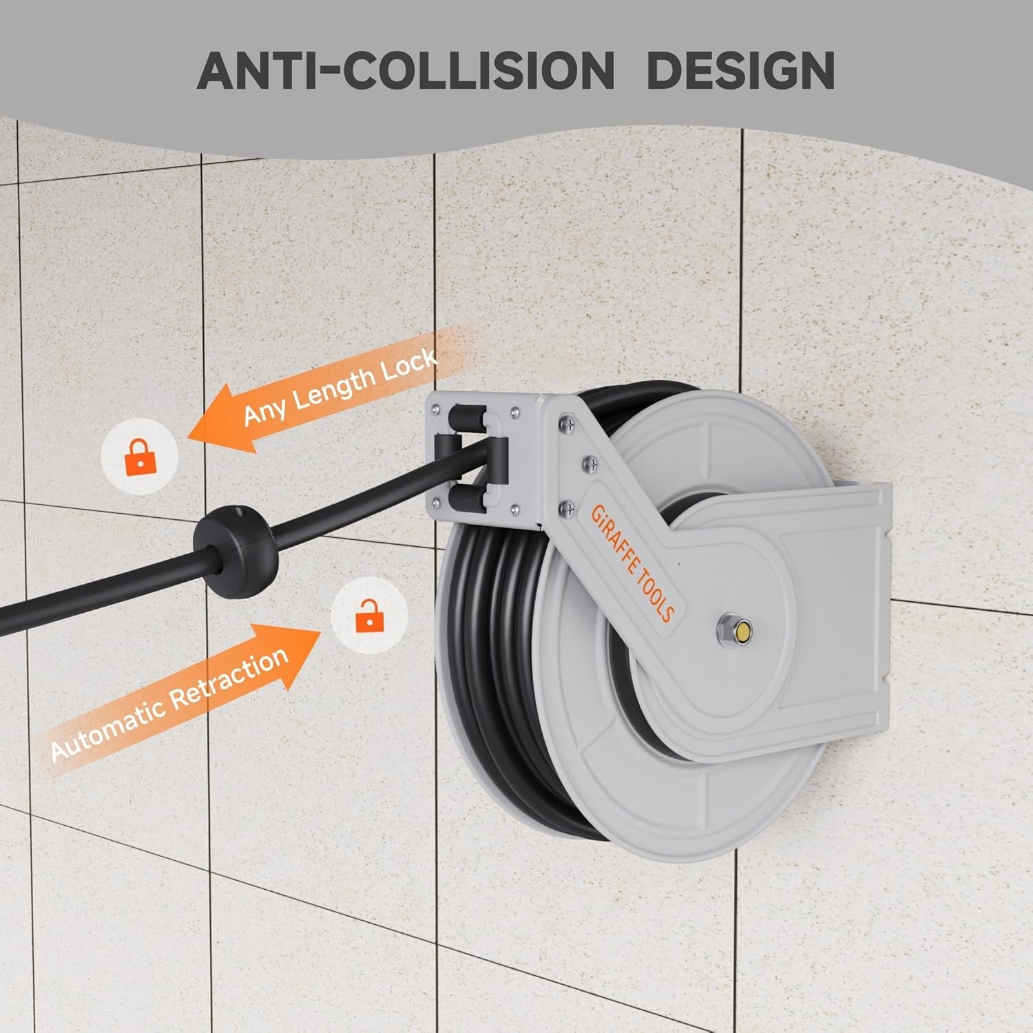 Giraffe Tools 3200PSI Pressure Washer Hose Reel 1/4" x 65 ft Retractable Hose