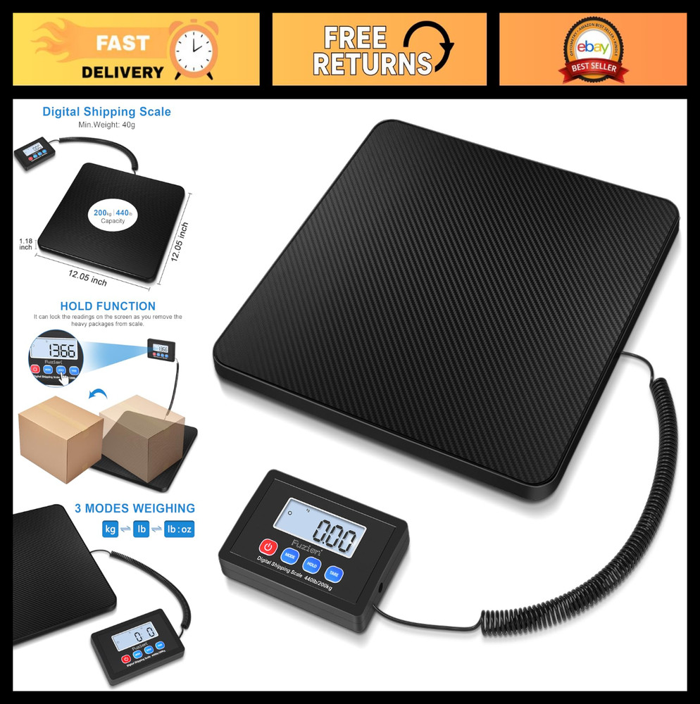 High Accuracy 440LB Digital Shipping Scale - Tare/Hold Function for Packages & L