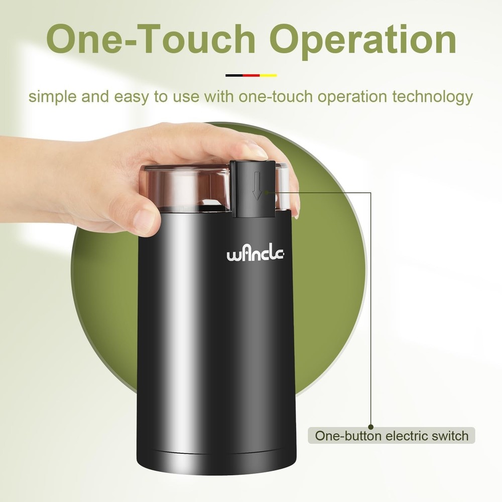 Effortless One-Touch Electric Coffee Grinder & Spice Grinder - Compact Black