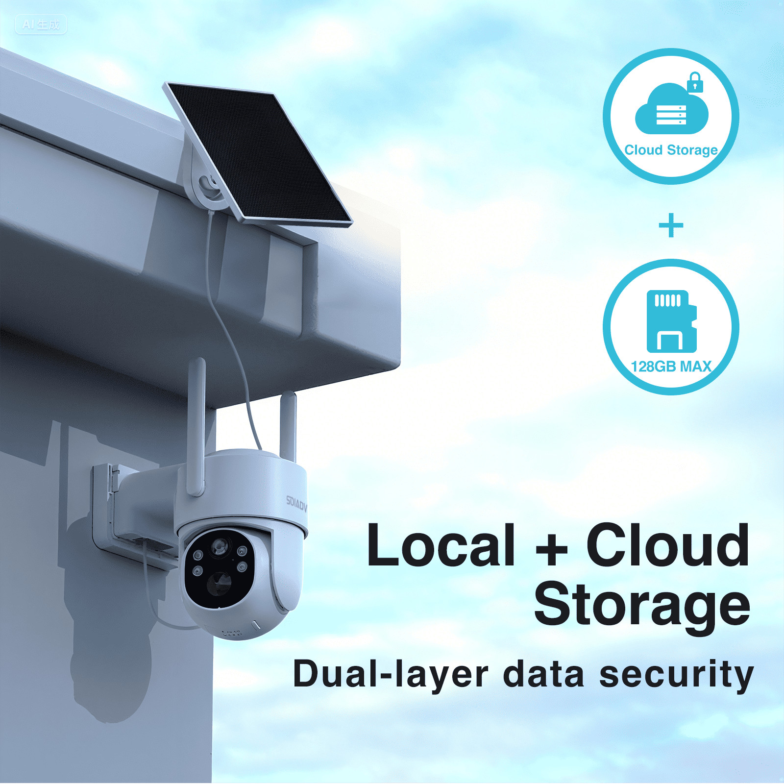 Solar Battery Powered Security Camera WiFi6 Wireless Sys PTZ 3MP Outdoor 4PACK