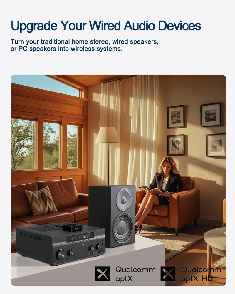 Bluetooth to RCA Adapter for Stereo Receiver - aptX HD Long Range Low Latency...