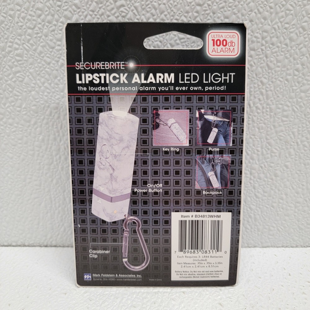 Securebrite Lipstick Alarm LED Light Keychain White Gray Marble Design