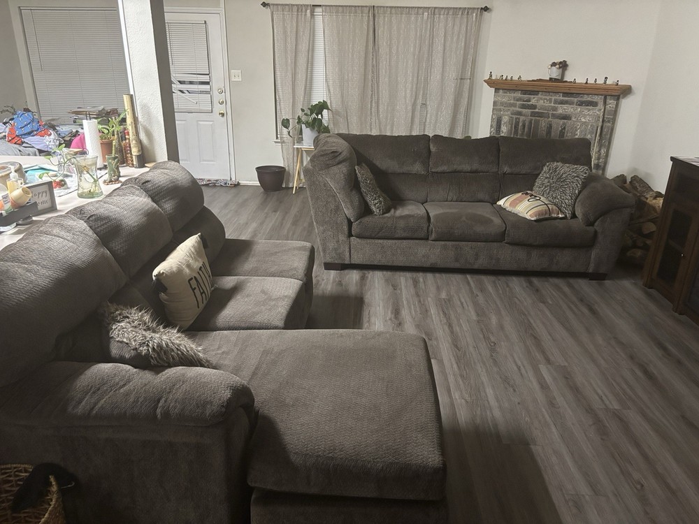 Gray Solid Fabric Sofa Set with Chaise Sectional, Wood Frame, Living Room