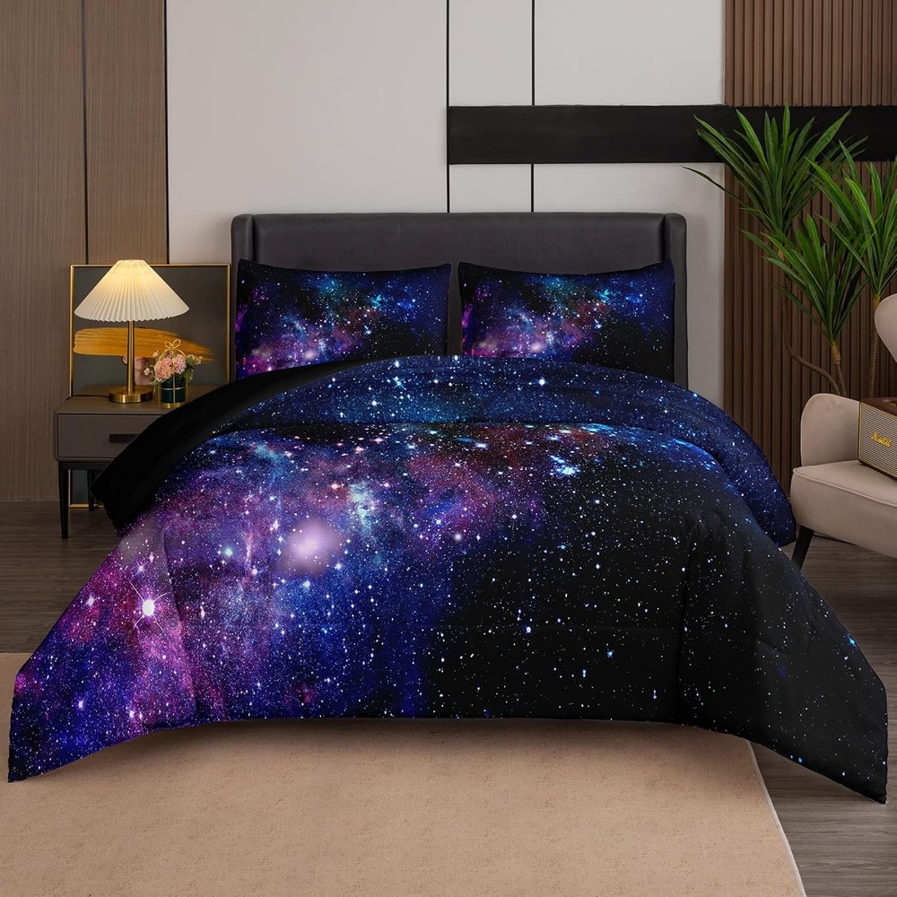 Galaxy Comforter Set Universe Outer Space Blue and Purple Starry