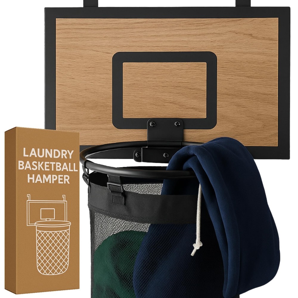 ActiveJoy – Basketball Laundry Hamper – Wooden Backboard & Mesh Hoop