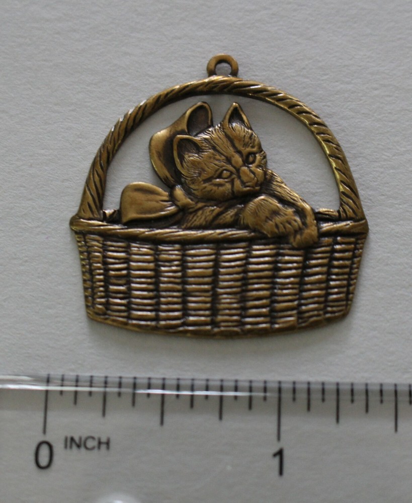 Brass charm - Kitty in a Basket