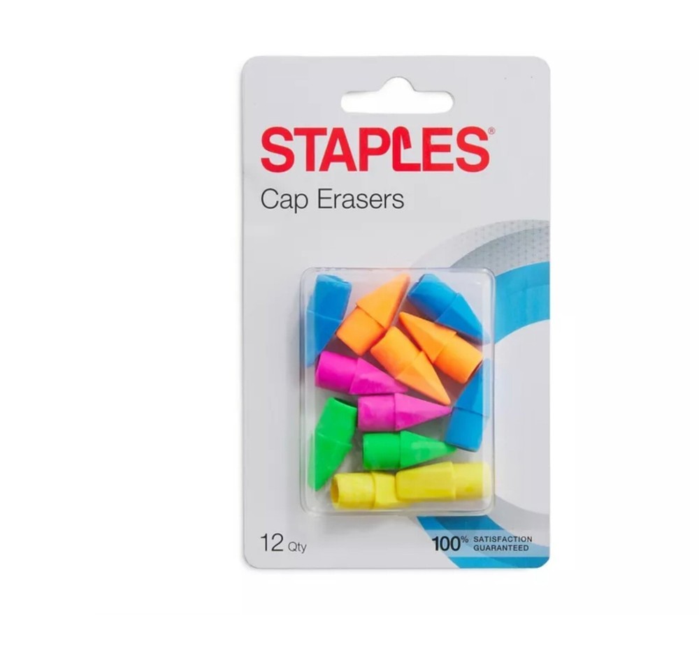 Staples Erasers Assorted Colors Dozen (771352)