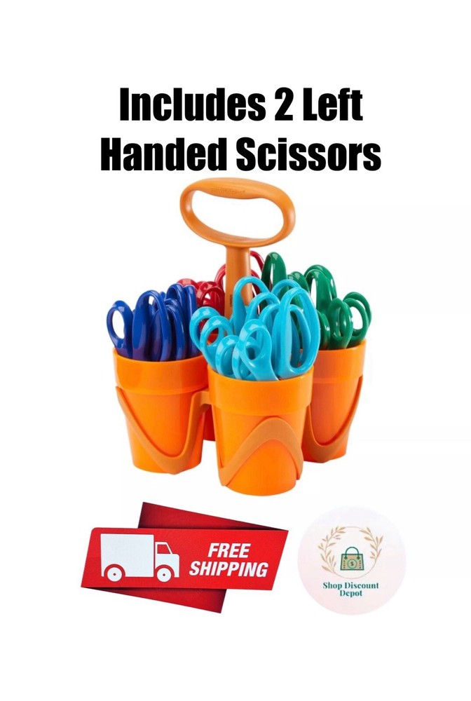 NEW OPEN BOX Fiskars Scissors & Caddy 24 Pack Includes 2 lefty  Blunt Tip