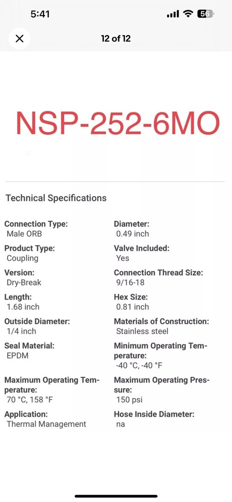 Parker NSP-252-6MO Push-to-Connect Dry Break Quick Coupling