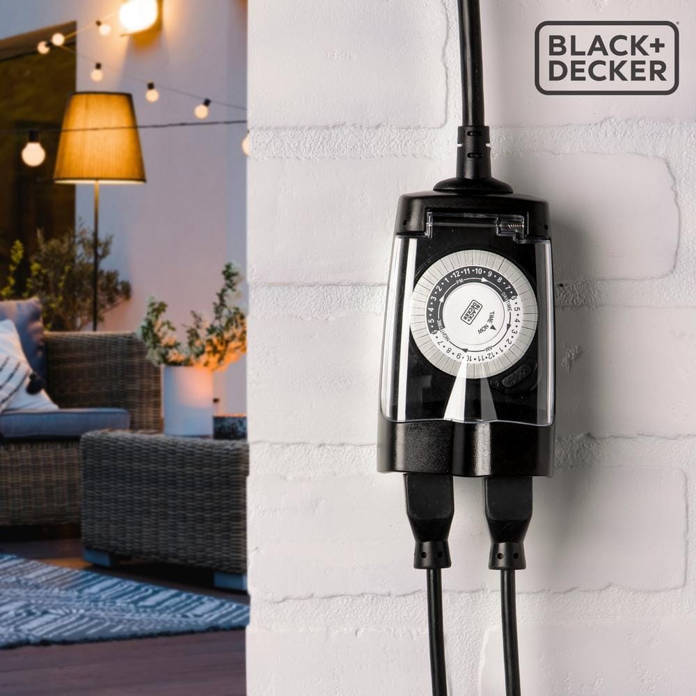 BLACK+DECKER Outdoor Timer 2 Grounded Outlets Waterproof for Lights (2 Pack)