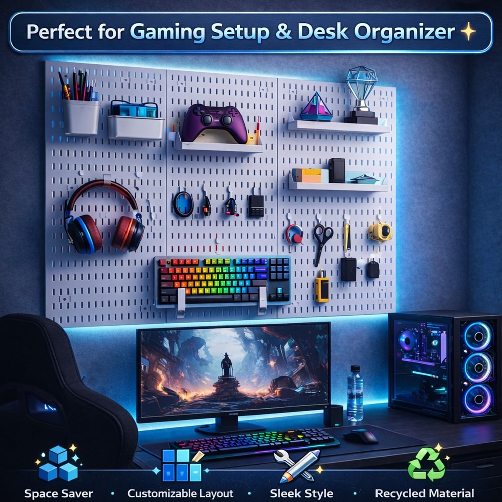 Peg Board, 24"x36" Pegboard Wall Organizer, Includes 6PCS White Peg Boards an...