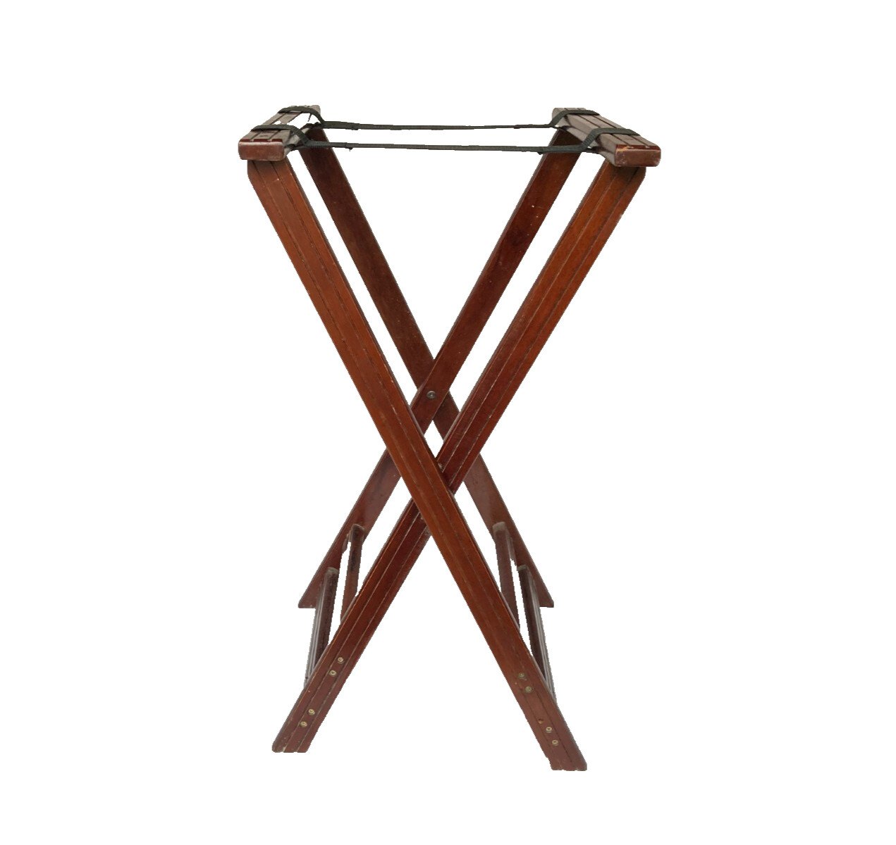 Vintage Wooden Folding Luggage Suitcase Rack Stand Canvas Straps Wood - Nice!!