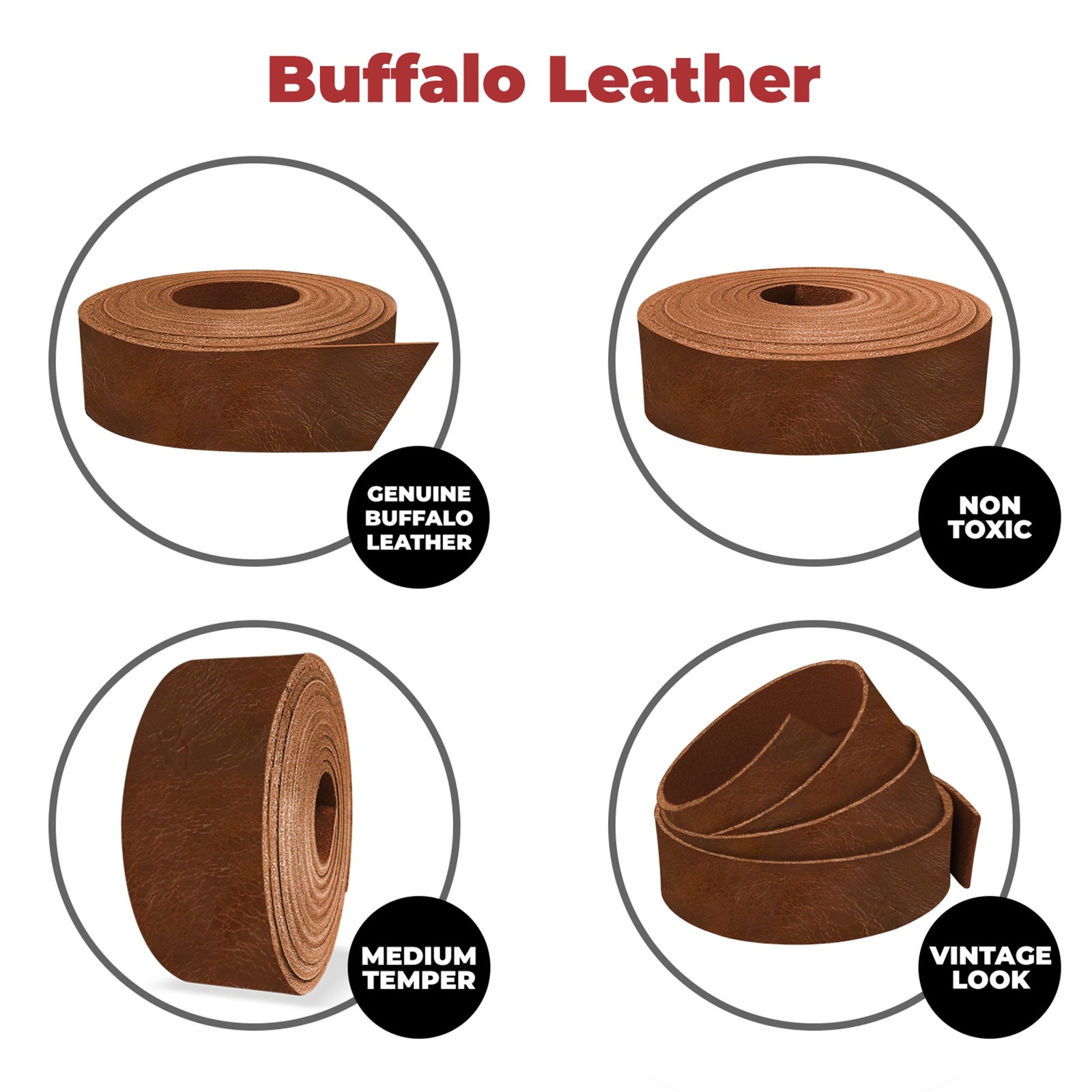 European Leather Works - Buffalo Belt Blanks 8-10 oz (3-4mm) 40-60" Leather