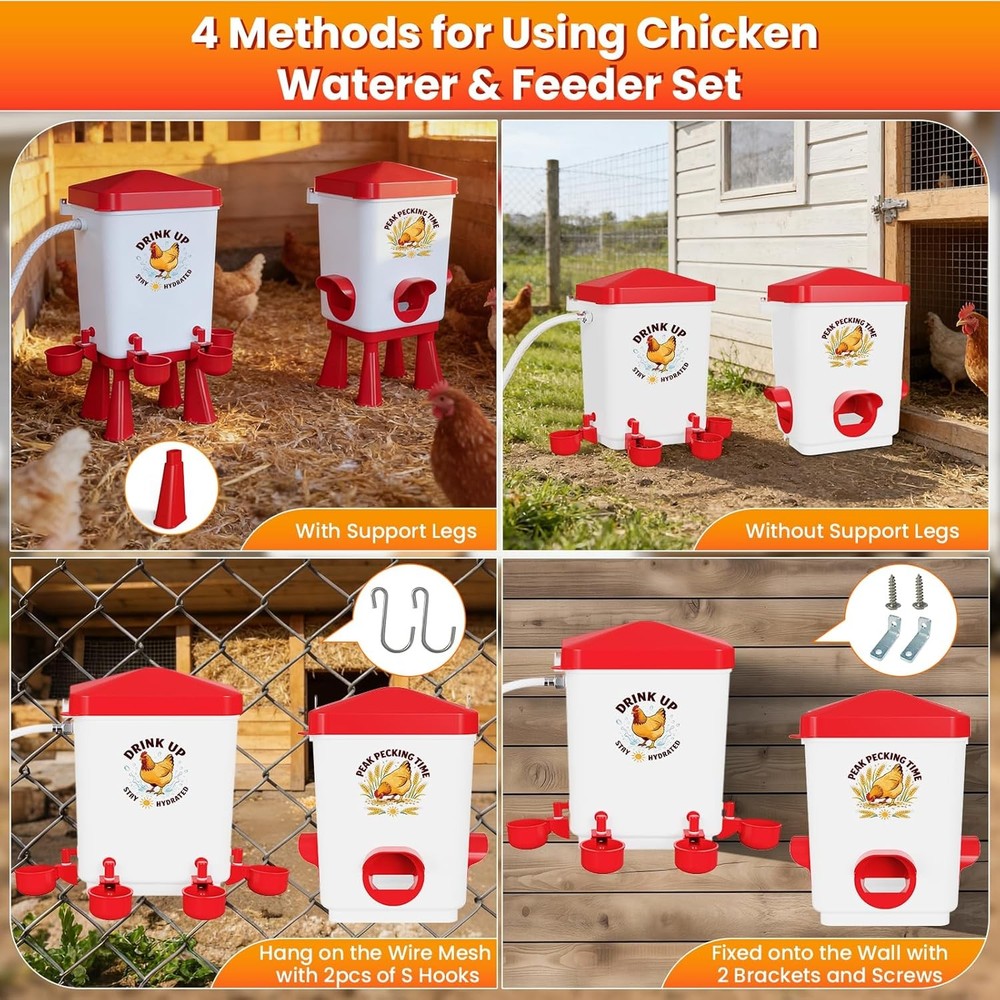 3 Gallon Chicken Feeder & Waterer Set Large Chick Water W/ Automatic Float Valve