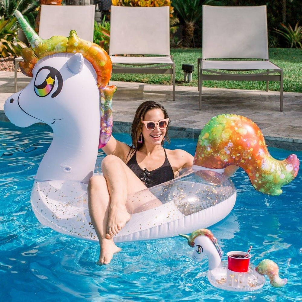 Pool Candy Unicorn Glitter Pool Float with Drink Holder PC6048UNI