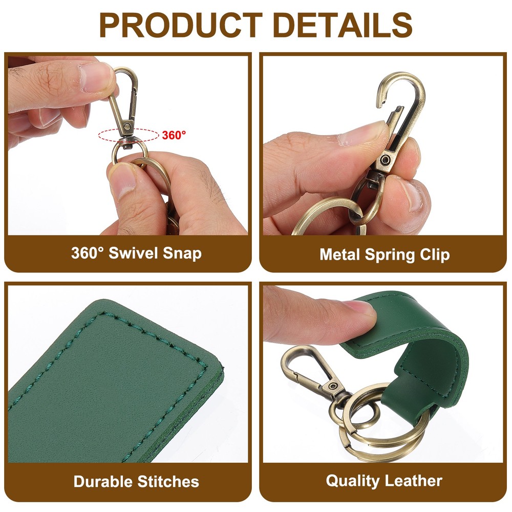 Leather Keychains, 2Pcs Leather Key Chain for Car Keychain, Green