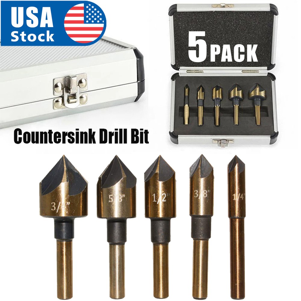 5pcs HSS Industrial Countersink Drill Bit Set Counter Sink Chamfer Angle US Ship