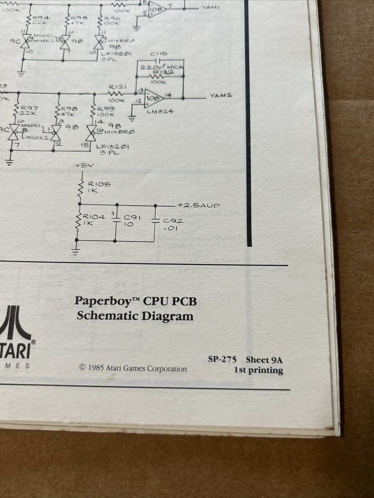 Original Atari PaperBoy Schematic Package Only arcade Video game manual