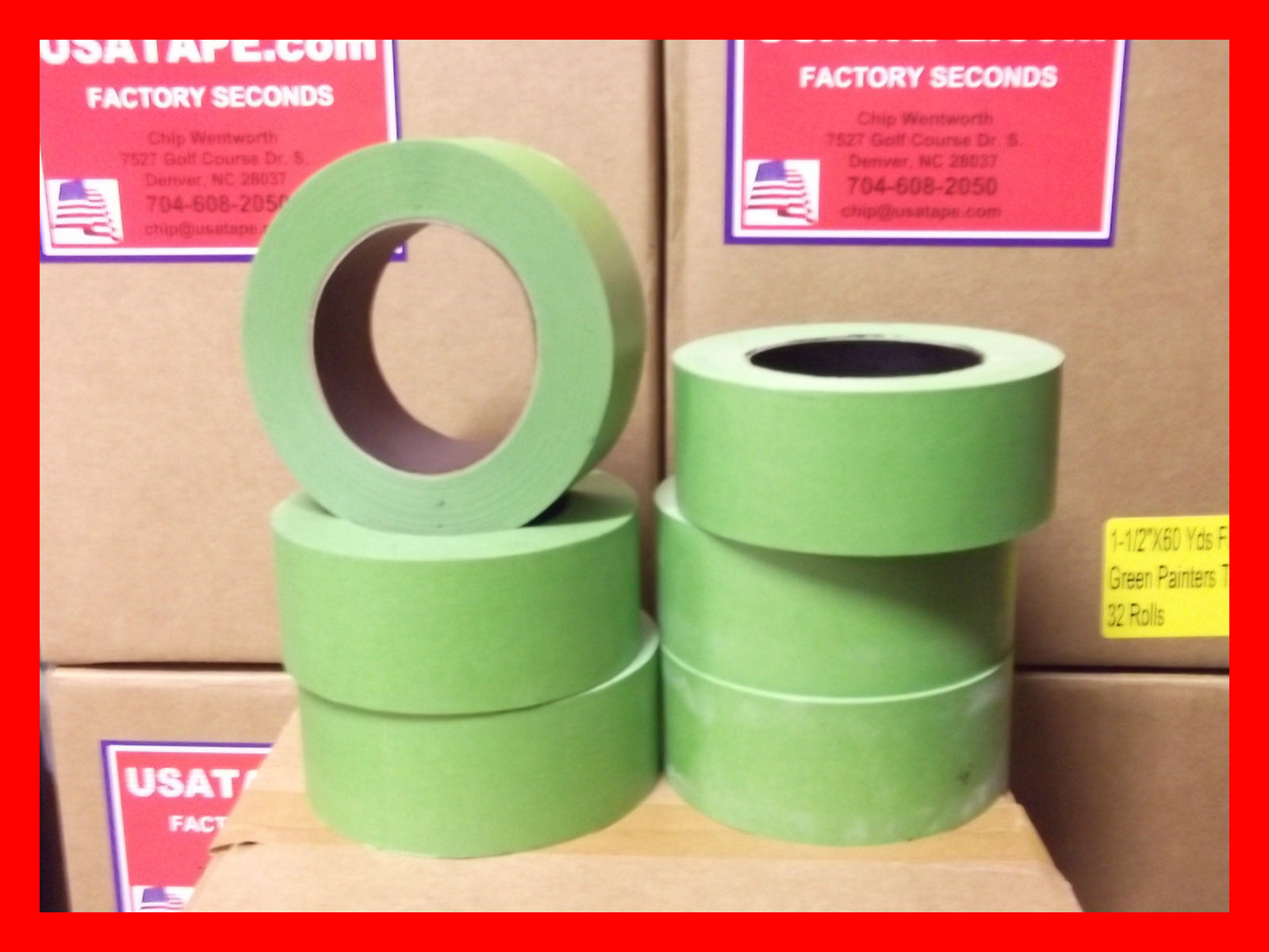 24 Rolls 2"X 60 YRDS Green Painters Masking Tape QUICK SHIP. USA Made. BLEMS