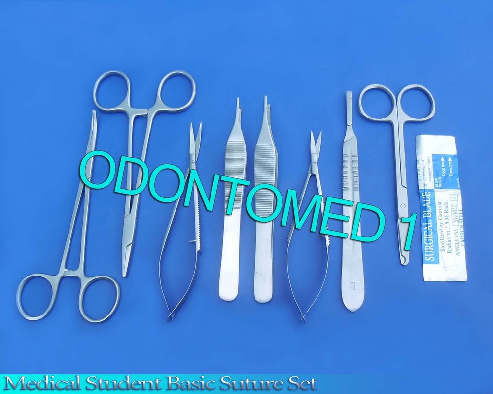 13 PCS MEDICAL STUDENT BASIC SUTURE FORCEPS KIT+SCALPEL BLADES #24