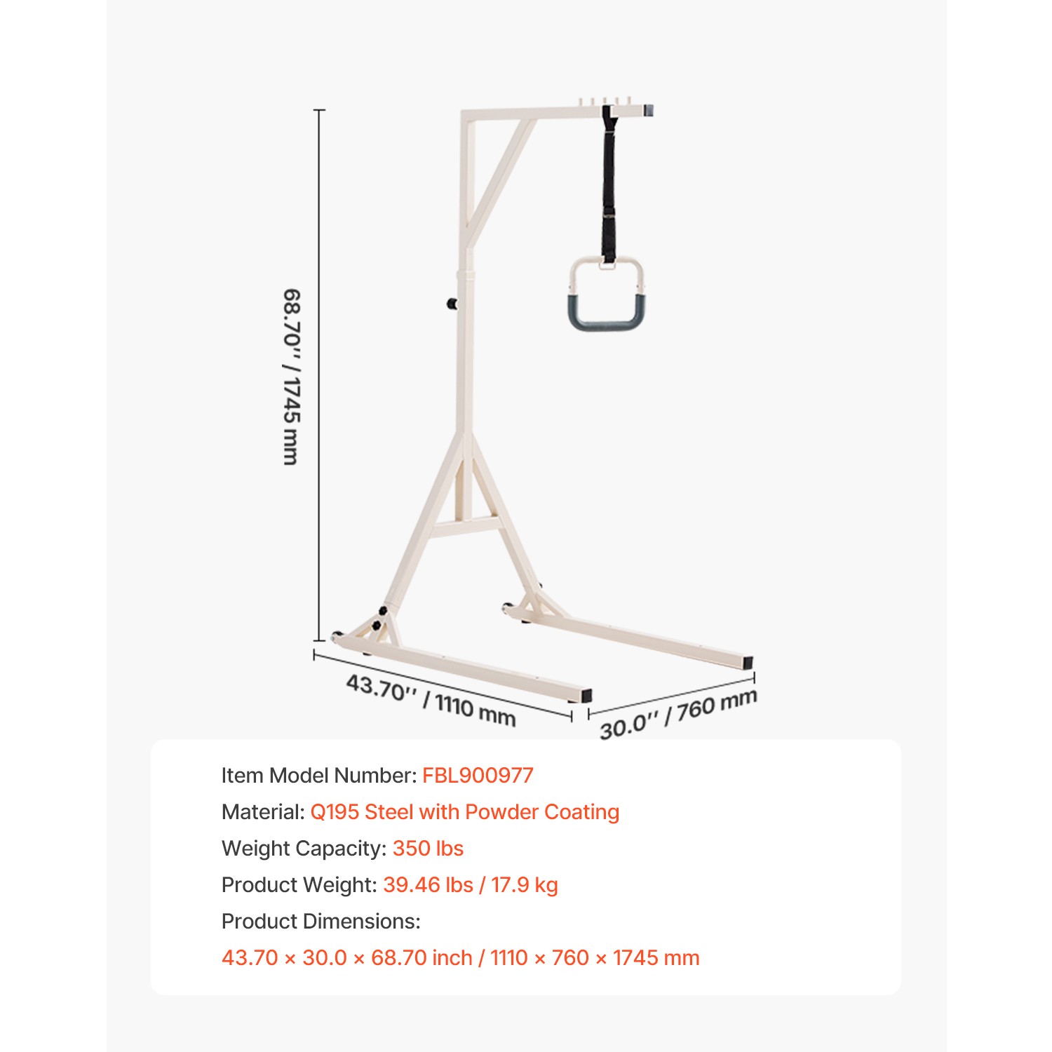 Uimoso Trapeze Bar for Bed Mobility 350LBS Capacity Bed Trapeze with 2 Wheels