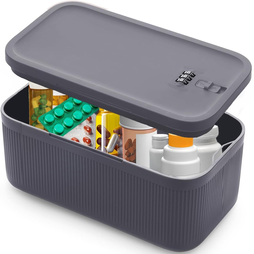 EMLTHORY Medication Lock Box,Small Lockable Storage Box with Small, Navy Blue