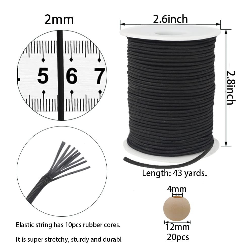 ZHFMLY Black Thin Elastic Cord String 2mm for x129ft-black,