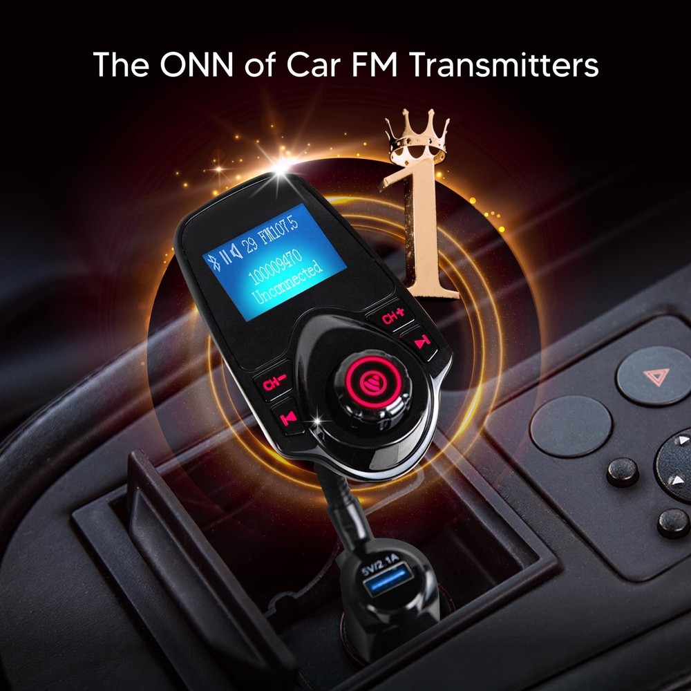 ONN Upgraded 2026 Bluetooth Car FM Transmitter, 1.44” LCD Display, Flexible G...